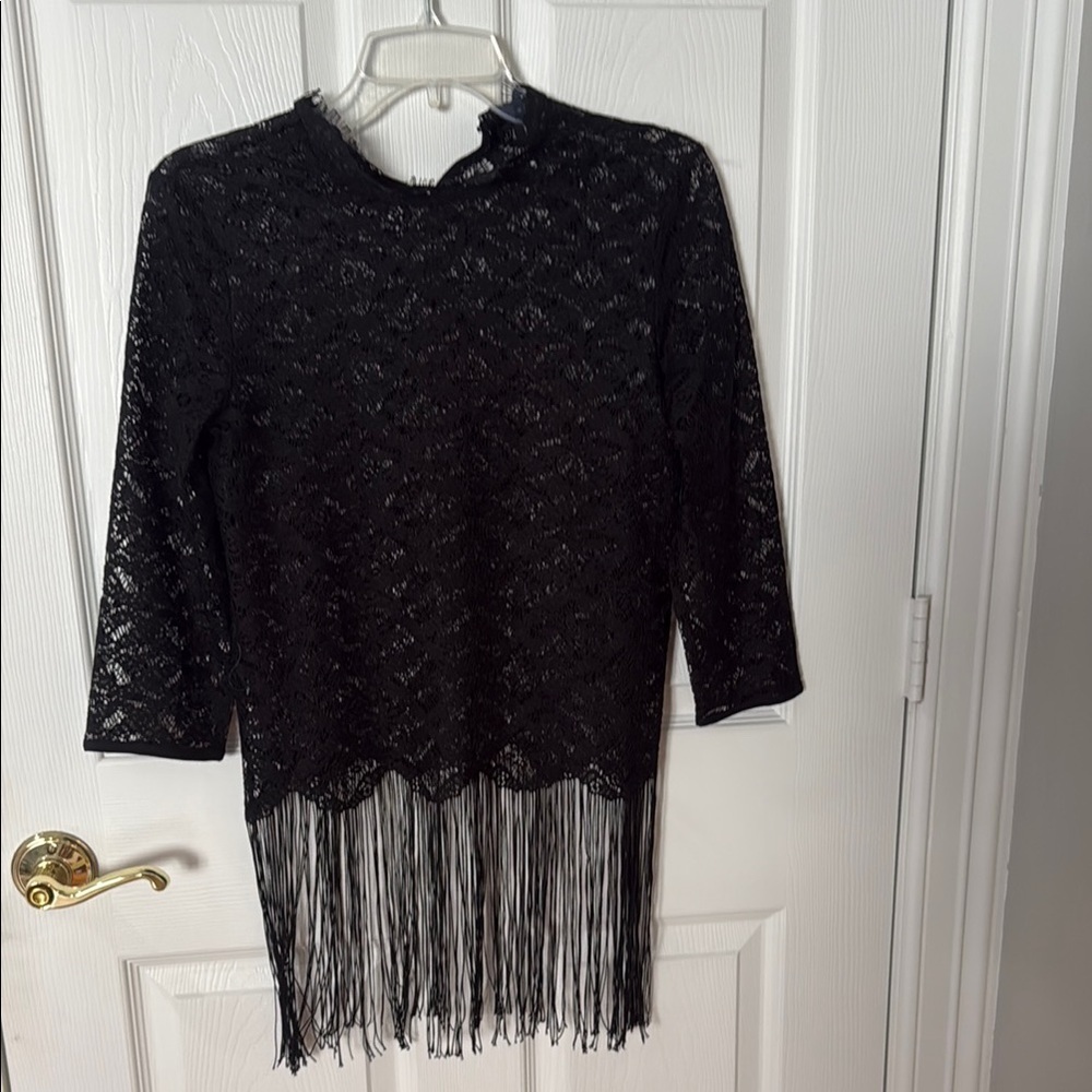 Zara Black Lace Top with Fringe size small